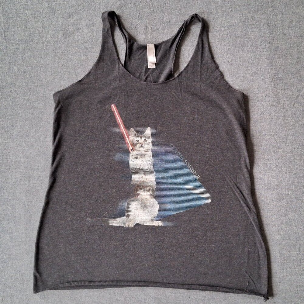 Next Level Apparel, Arm the Animals, Kitty Light Saber, Racerback Tank Top Large